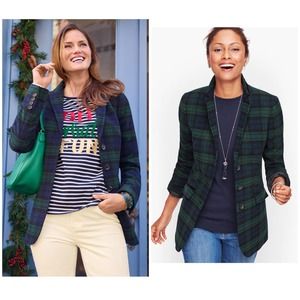 NEW Talbots Black Watch Plaid Long Blazer Wool Blend Size 10